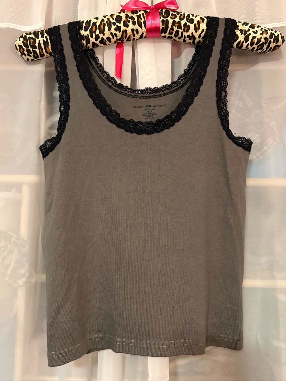 Brandy Melville Gray Lace-Trim Tank Top